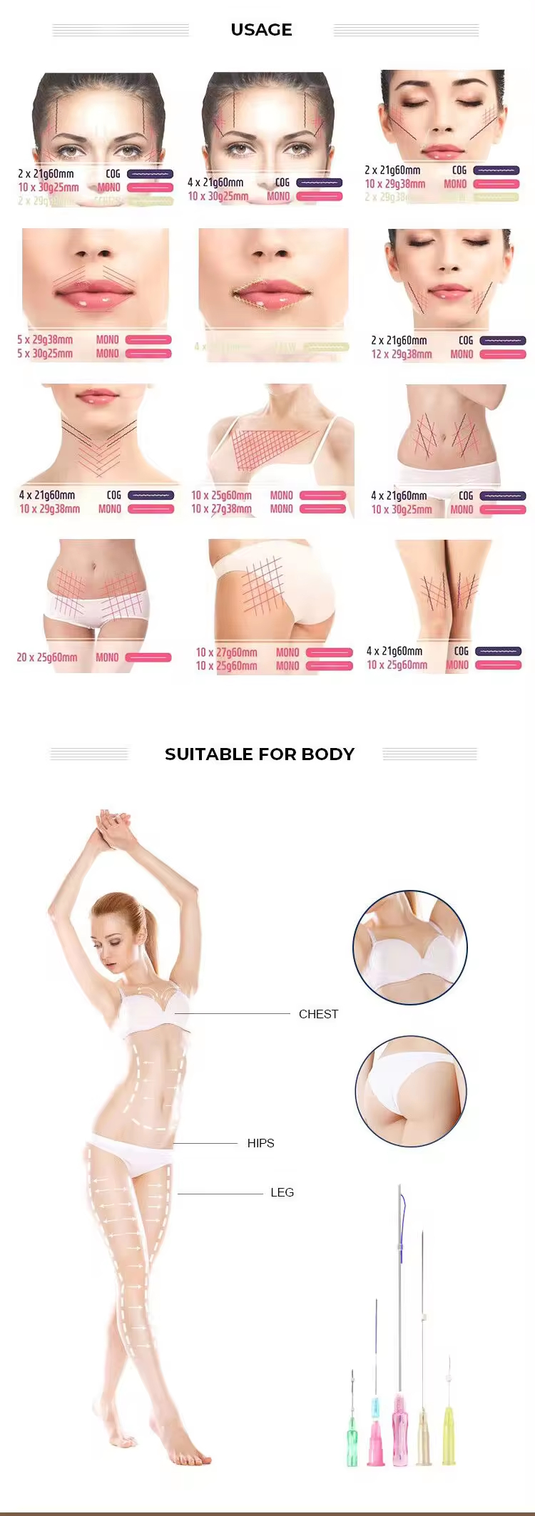 Skin Tightening PDO Hilos 29g 60mm Skin Firming Screw Pdo Thread